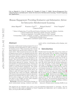 Human Engagement Providing Evaluative and Informative Advice for
  Interactive Reinforcement Learning