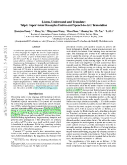 "Listen, Understand and Translate": Triple Supervision Decouples
  End-to-end Speech-to-text Translation