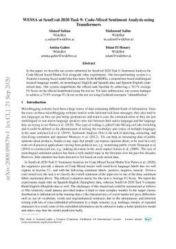 WESSA at SemEval-2020 Task 9: Code-Mixed Sentiment Analysis using
  Transformers