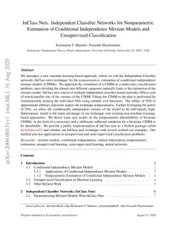 InClass Nets: Independent Classifier Networks for Nonparametric
  Estimation of Conditional Independence Mixture Models and Unsupervised
  Classification