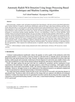 Automatic Radish Wilt Detection Using Image Processing Based Techniques
  and Machine Learning Algorithm