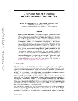 Generalized Zero-Shot Learning via VAE-Conditioned Generative Flow