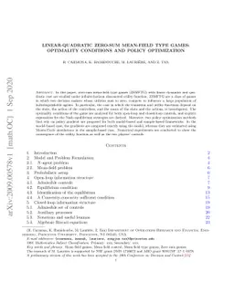 Linear-Quadratic Zero-Sum Mean-Field Type Games: Optimality Conditions
  and Policy Optimization