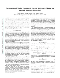 Energy-Optimal Motion Planning for Agents: Barycentric Motion and
  Collision Avoidance Constraints