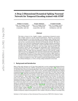 A Deep 2-Dimensional Dynamical Spiking Neuronal Network for Temporal
  Encoding trained with STDP