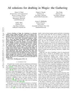 AI solutions for drafting in Magic: the Gathering