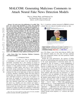 MALCOM: Generating Malicious Comments to Attack Neural Fake News
  Detection Models