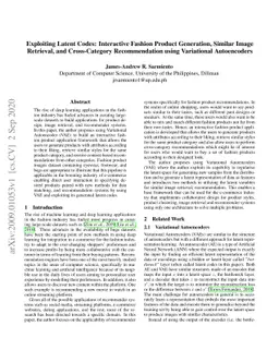 Exploiting Latent Codes: Interactive Fashion Product Generation, Similar
  Image Retrieval, and Cross-Category Recommendation using Variational
  Autoencoders