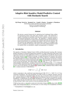 Adaptive Risk Sensitive Model Predictive Control with Stochastic Search