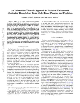 An Information-Theoretic Approach to Persistent Environment Monitoring
  Through Low Rank Model Based Planning and Prediction
