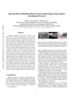 Adherent Mist and Raindrop Removal from a Single Image Using Attentive
  Convolutional Network