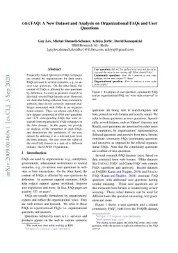 orgFAQ: A New Dataset and Analysis on Organizational FAQs and User
  Questions