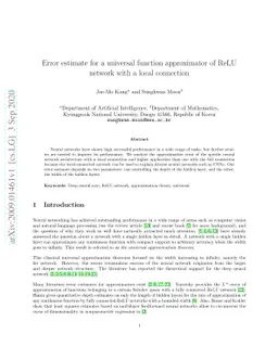 Error estimate for a universal function approximator of ReLU network
  with a local connection