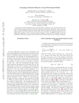 Learning Unknown Physics of non-Newtonian Fluids