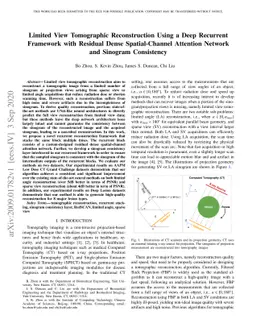 Limited View Tomographic Reconstruction Using a Deep Recurrent Framework
  with Residual Dense Spatial-Channel Attention Network and Sinogram
  Consistency