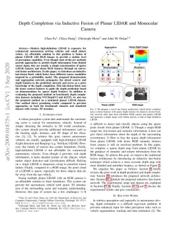 Depth Completion via Inductive Fusion of Planar LIDAR and Monocular
  Camera
