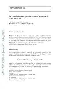On cumulative entropies in terms of moments of order statistics