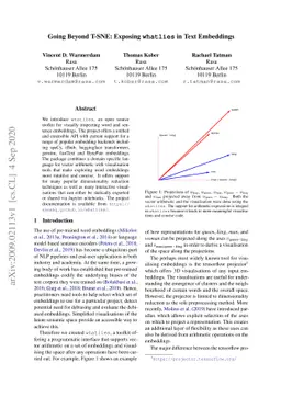 Going Beyond T-SNE: Exposing \texttt{whatlies} in Text Embeddings