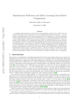 Simultaneous Preference and Metric Learning from Paired Comparisons