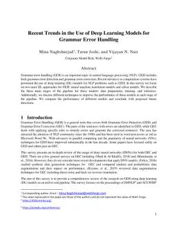 Recent Trends in the Use of Deep Learning Models for Grammar Error
  Handling