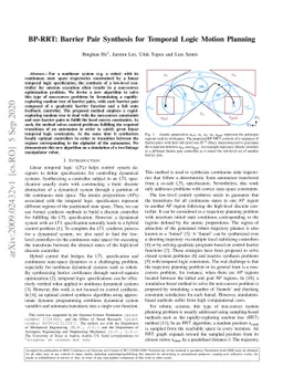 BP-RRT: Barrier Pair Synthesis for Temporal Logic Motion Planning