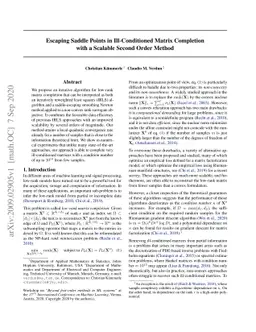 Escaping Saddle Points in Ill-Conditioned Matrix Completion with a
  Scalable Second Order Method