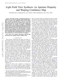 Light Field View Synthesis via Aperture Disparity and Warping Confidence
  Map