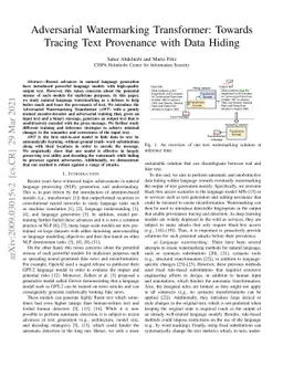 Adversarial Watermarking Transformer: Towards Tracing Text Provenance
  with Data Hiding