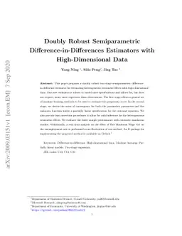 Doubly Robust Semiparametric Difference-in-Differences Estimators with
  High-Dimensional Data