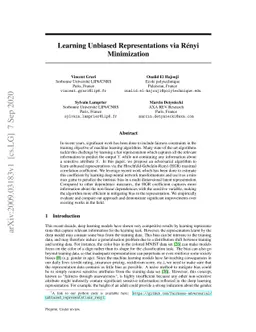 Learning Unbiased Representations via Rényi Minimization