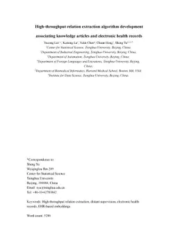 High-throughput relation extraction algorithm development associating
  knowledge articles and electronic health records