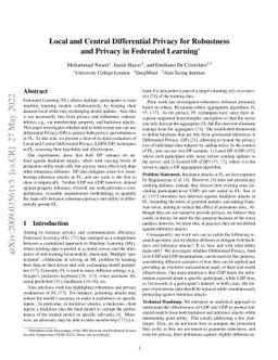 Local and Central Differential Privacy for Robustness and Privacy in
  Federated Learning
