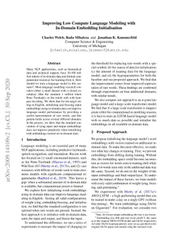 Improving Low Compute Language Modeling with In-Domain Embedding
  Initialisation