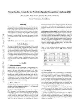 Clova Baseline System for the VoxCeleb Speaker Recognition Challenge
  2020