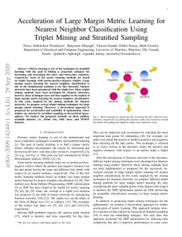 Acceleration of Large Margin Metric Learning for Nearest Neighbor
  Classification Using Triplet Mining and Stratified Sampling