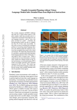Visually-Grounded Planning without Vision: Language Models Infer
  Detailed Plans from High-level Instructions