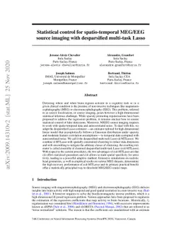 Statistical control for spatio-temporal MEG/EEG source imaging with
  desparsified multi-task Lasso
