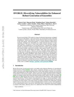 DVERGE: Diversifying Vulnerabilities for Enhanced Robust Generation of
  Ensembles