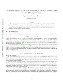 Testing for linearity in boundary regression models with application to
  maximal life expectancies