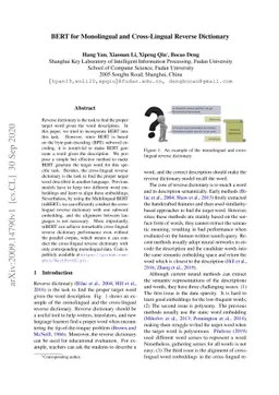 BERT for Monolingual and Cross-Lingual Reverse Dictionary