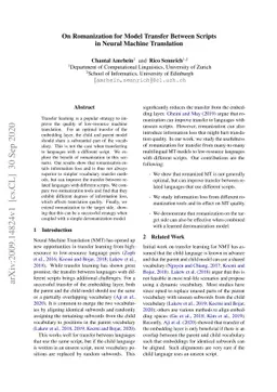 On Romanization for Model Transfer Between Scripts in Neural Machine
  Translation