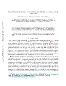 Models for COVID-19 Pandemic: A Comparative Analysis