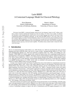 Latin BERT: A Contextual Language Model for Classical Philology