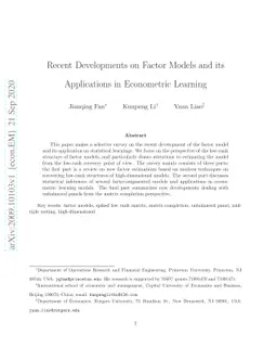Recent Developments on Factor Models and its Applications in Econometric
  Learning
