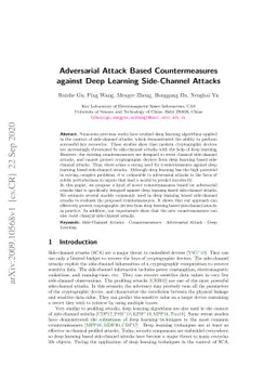 Adversarial Attack Based Countermeasures against Deep Learning
  Side-Channel Attacks