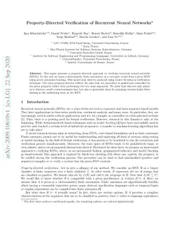 Property-Directed Verification of Recurrent Neural Networks