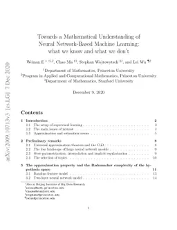 Towards a Mathematical Understanding of Neural Network-Based Machine
  Learning: what we know and what we don't