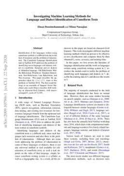 Investigating Machine Learning Methods for Language and Dialect
  Identification of Cuneiform Texts