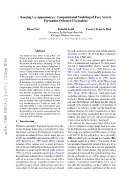 Keeping Up Appearances: Computational Modeling of Face Acts in
  Persuasion Oriented Discussions
