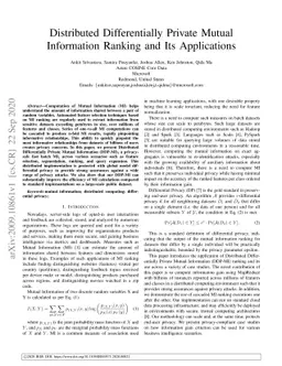 Distributed Differentially Private Mutual Information Ranking and Its
  Applications